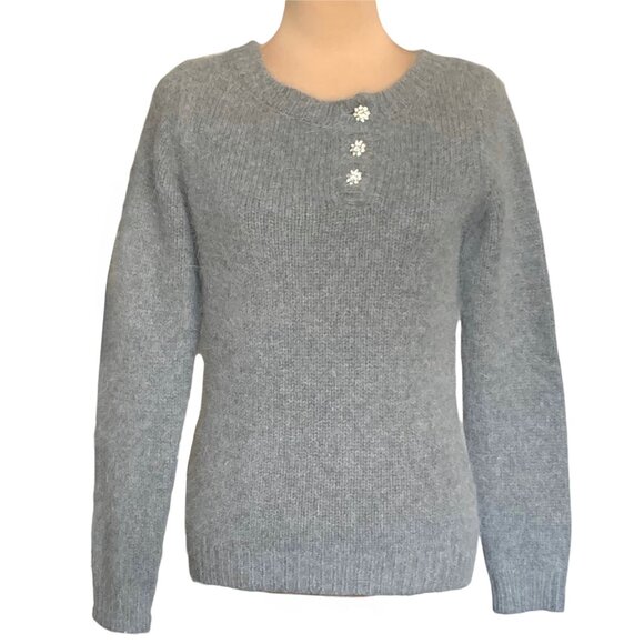 Vintage Armand Ventilo Lambswool Sweater Sz M Gray Fluffy Rhinestones Coquette - Picture 2 of 11